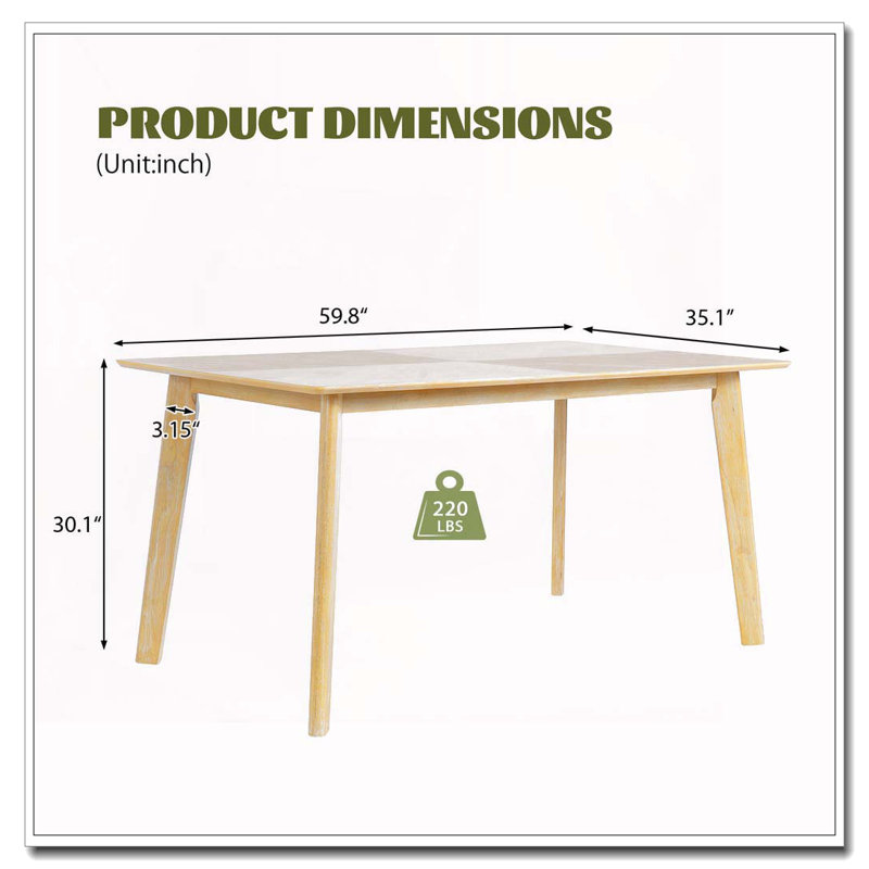 Table de salle à manger, table de salle à manger pour 6 personnes, Bois naturel délavé