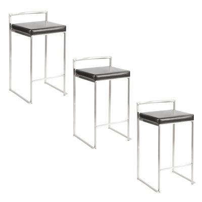 Contemporary 30-Inch Stackable Barstools In Stainless Steel With Faux Leather Cushions | Gift Idea