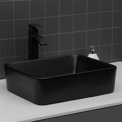 19"X15" Black Ceramic Rectangular Vessel Bathroom Sink