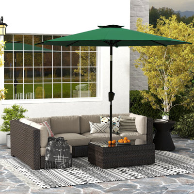 10'Patio Umbrella with Auto Tilt, 8 Ribs, Easy Crank, and Vented Canopy for Deck, Balcony, Porch, and Backyard, Green