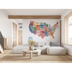 Stickalz United States Map Educational - United States Map Educational Wall Decal Classroom Wall Decor%2C 10%22 H X 16%22 W 