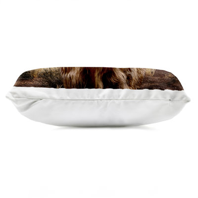 Rugged Vegetation Cattle Portrait Outdoor Printed Pillow, design by CAD Designs