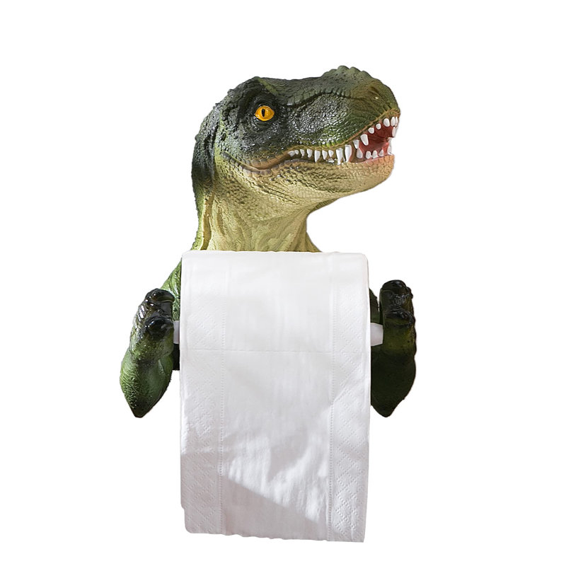 Porte-papier hygiénique mural dinosaure, porte-serviettes Dino pour décoration murale de salle de bain - Ressort en plastique de 6,5 pouces pour assez d'espace sans perçage