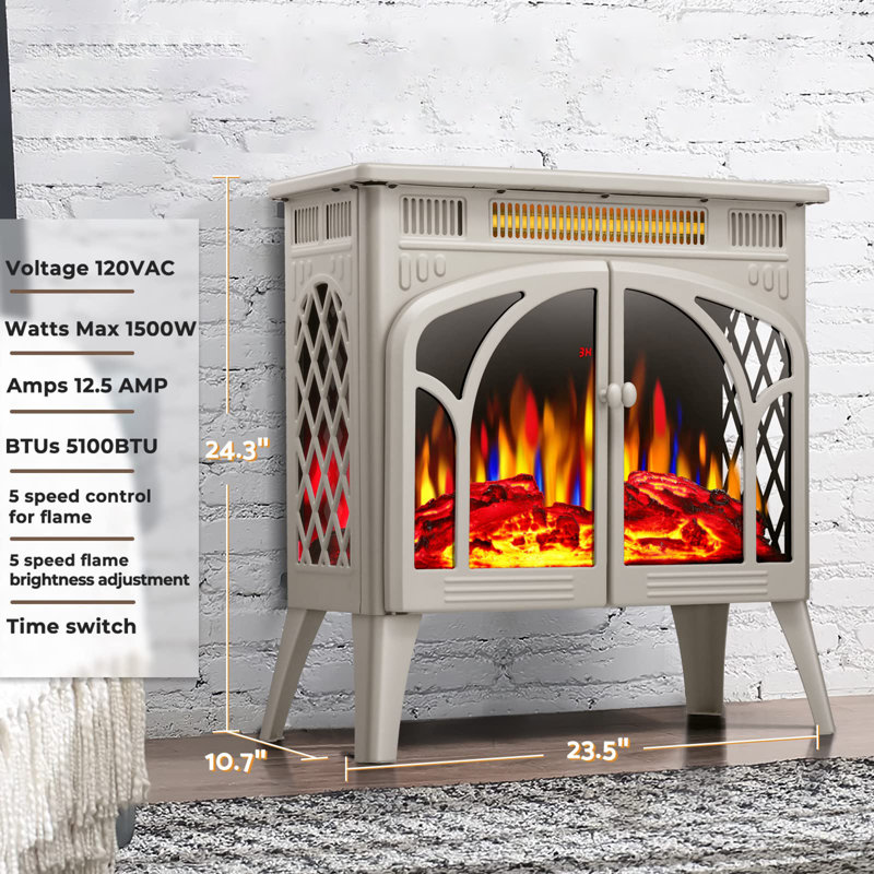 Portable Heater Electric Fireplace, Beige