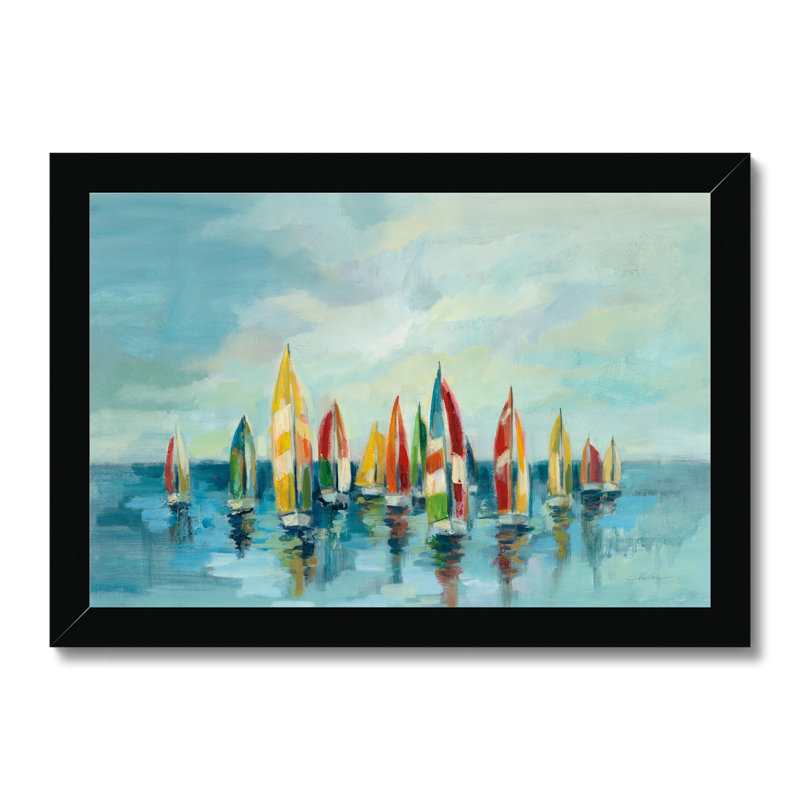 Regatta by Silvia Vassileva - Painting, 24cm H x 34cm W, Black Framed Paper Print