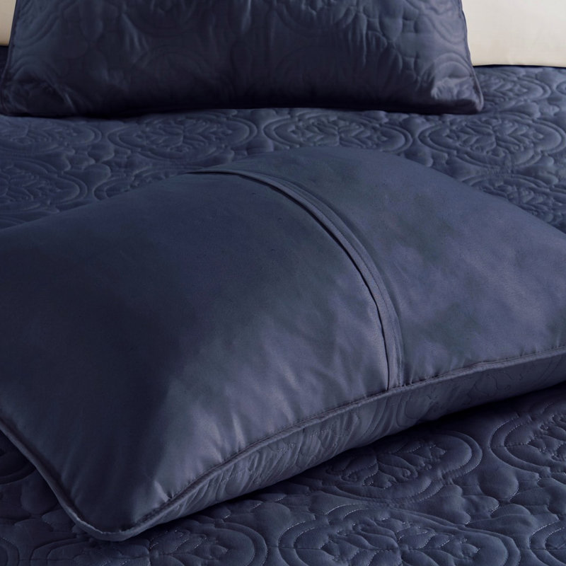 Reversible Navy Bedspread Full/Queen - Microfiber And 100% , , Machine Washable, Style 3 Piece Face, Filling, Latvian, Navy