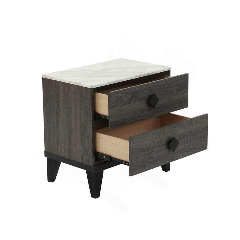 Two-Tone Finish Wooden Nightstand With 2 Drawers, Foil Grey, Gray
