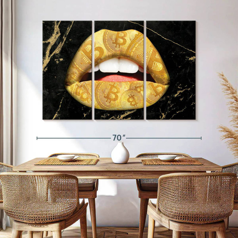 Shuttleworth Bitcoin Gold Lips, 42" H x 65" W