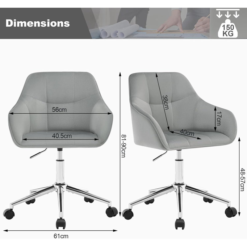Failand Velvet Task Chair, Light Grey