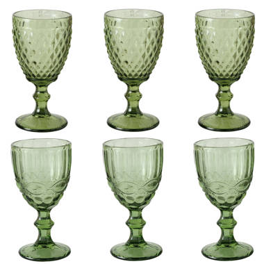 Whole Housewaress | Colored Water Glass Vintage-Pressed Pattern 8 Ounce Wedding Wine Glass Set of 6- Solid