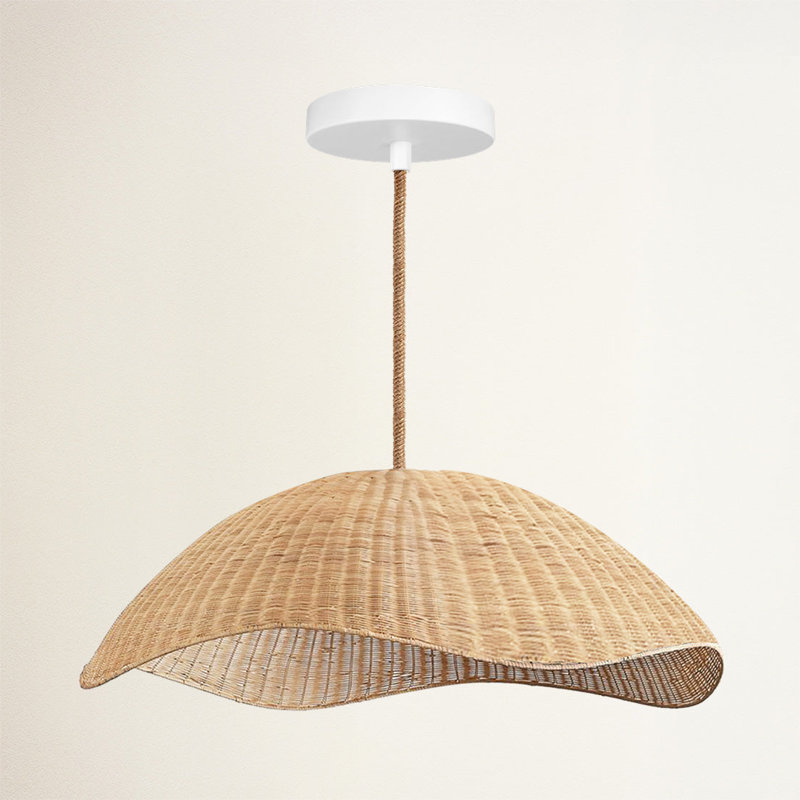 Nana Outdoor Rattan Pendant Light - Large Natural Resin Dome 1-Light Handmade Adjustable Outdoor Ceiling Light For Covered Patio, Entryway In Coastal, Farmhouse, Country & Rustic Style