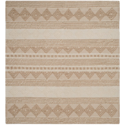 Tapis en laine et coton beige et ivoire à motif géométrique tissé à plat à la main Winchester