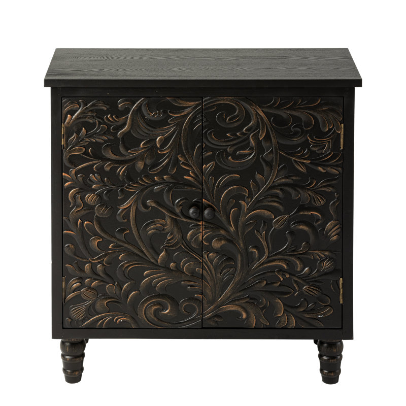 Vintage Farmhouse  2 Door Storage Cabinet With Embossed Distressed Flower Motif