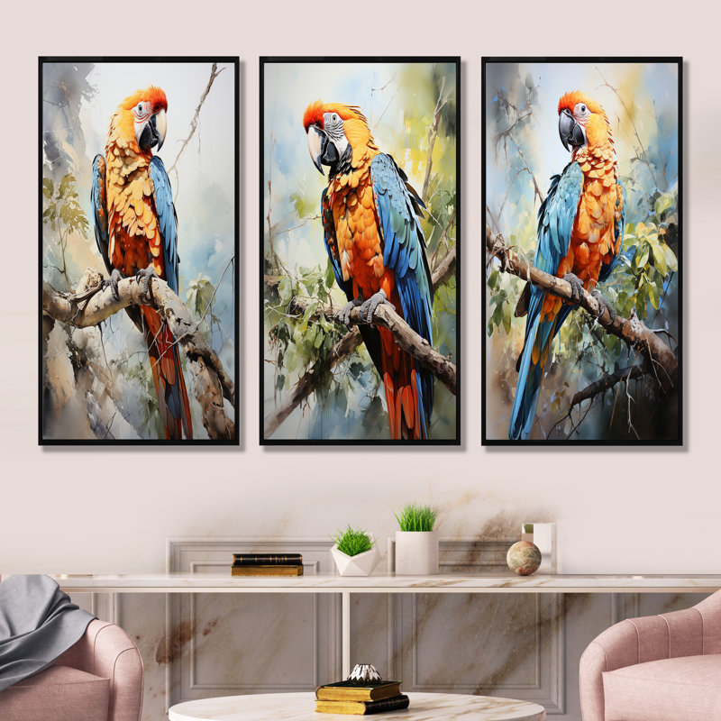 Ensemble de 3 perroquets Sunny Companions Delight - Parrot, H 28 po x l 36 po, Cadre flottant noir