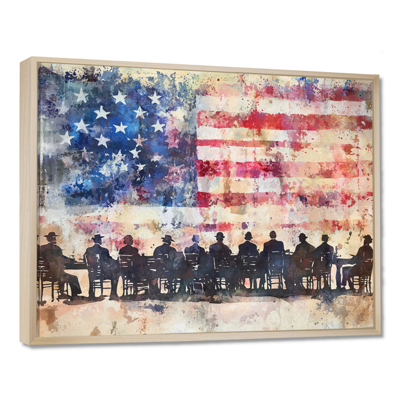 Lakina - Patriotiste américain, art mural, H 12 po x l 20 po, Cadre flottant, Naturel