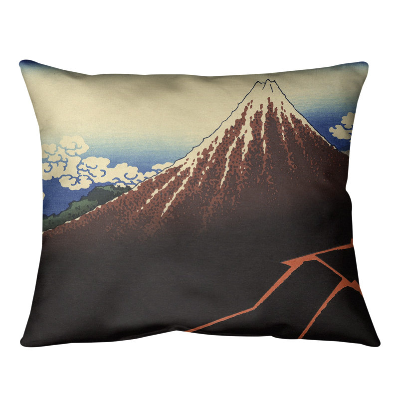 Coussin lombaire katsushika hokusai, au-dessous du summit, 20 po x 14 po, Rouge / Bleu, Bourre en polyester