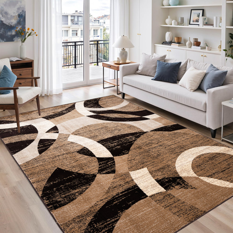 Abstract Area Rug, Brown, Rectangle 80 x 150 cm