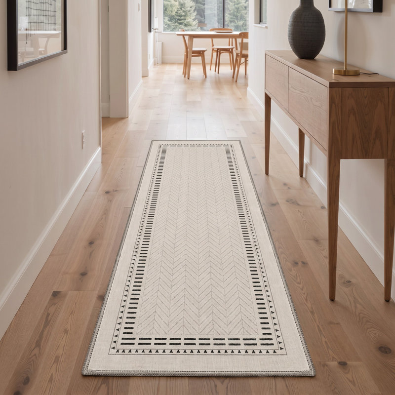 Tapis de couloir à chevrons gris/ivoire lavable à la machine avec envers antidérapant, Tapis de couloir 2 pi x 6 pi