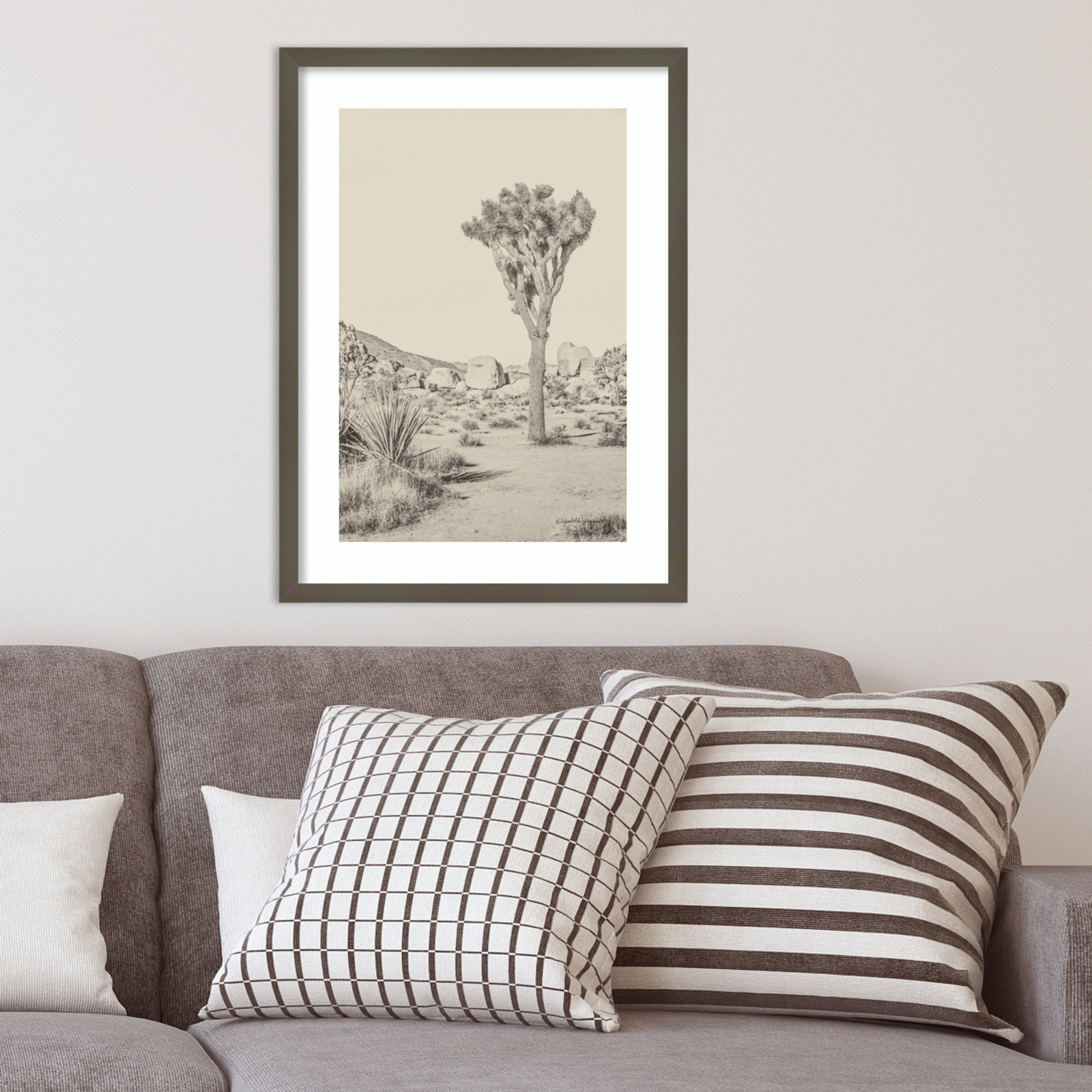 Joshua Tree III Neutral by Elizabeth Urquhart, Gray Framed, 25" H x 19" W
