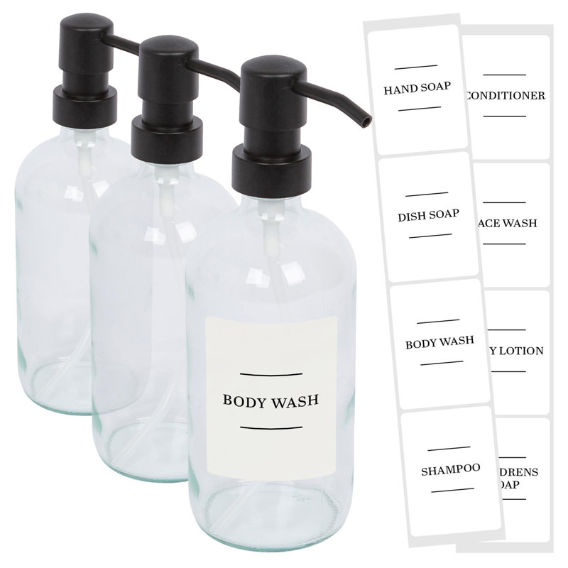 Glass Soap Dispensers with Labels - 500ml, Clear/White