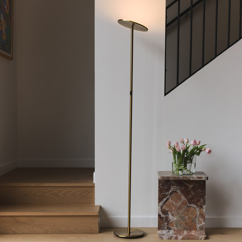 Sky Industrial 63 in. Dimmable LED Floor Lamp with Adjustable Head, Brass