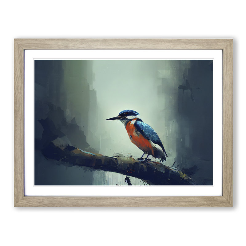 Kingfisher Bird Vol.7 - Framed Print, 25cm H x 34cm W x 2cm D, Oak