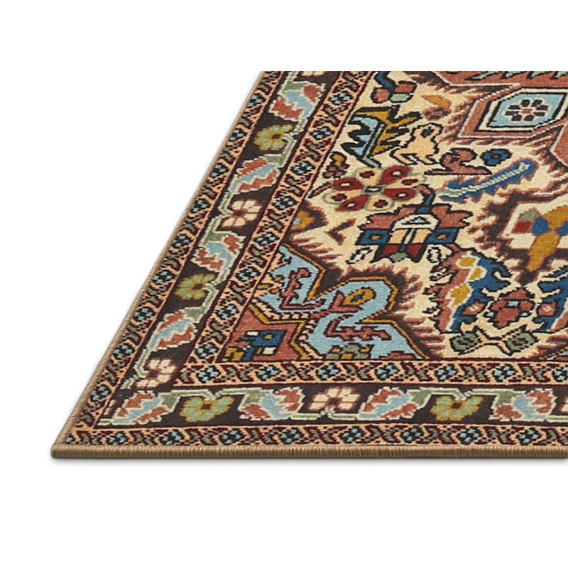 Tapis traditionnel mehroon/bleu/crème Tamins, Rectangle 2 pi x 4 pi