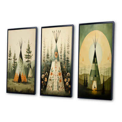 «Green Native Tipi Serenity In Nature», 3 pièces sur toile