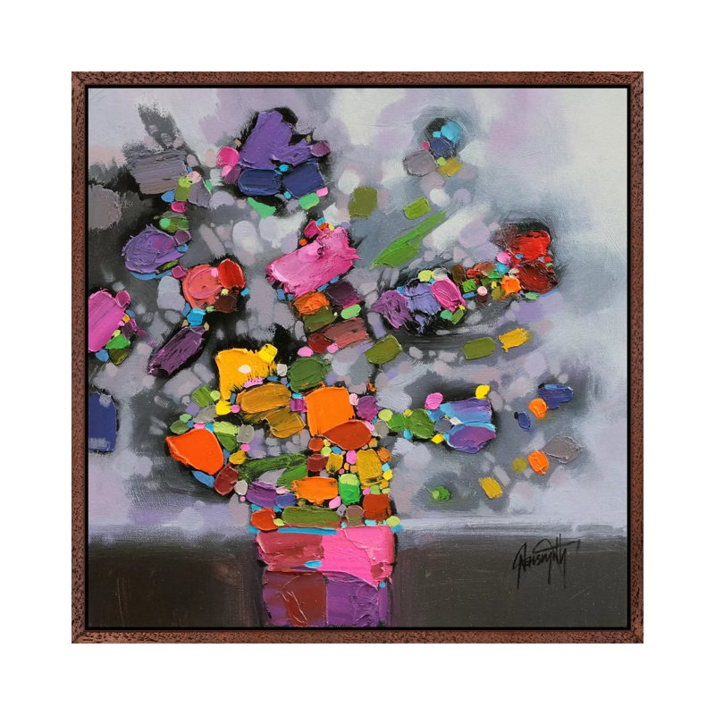 Bouquet II by Scott Naismith - Painting on Canvas, Classic Brown Wood Framed, 45.72 cm H x 45.72 cm W