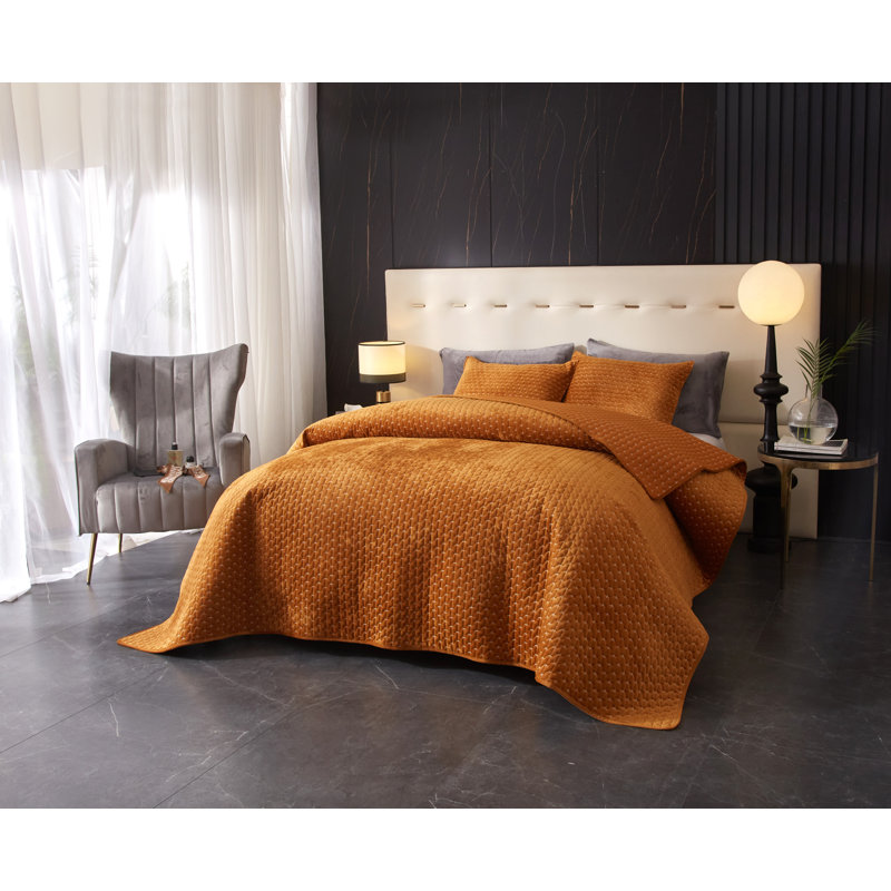 Couvre-lit en velours Zera Cross, Couvre-lit très grand + 2 taies d'oreiller très, Jaune