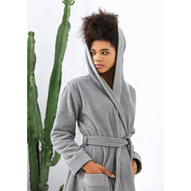 SEYANTE Cotton Terry Cloth Mid-Calf Bathrobe with Pockets and Hood | Wayfair