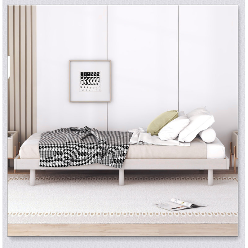 Base de lit plateforme flottante de conception moderne, Lit simple, Blanchies