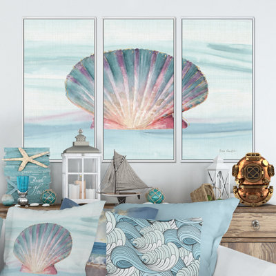 " Ocean Shell on Blue " 3 Piece Art Painting