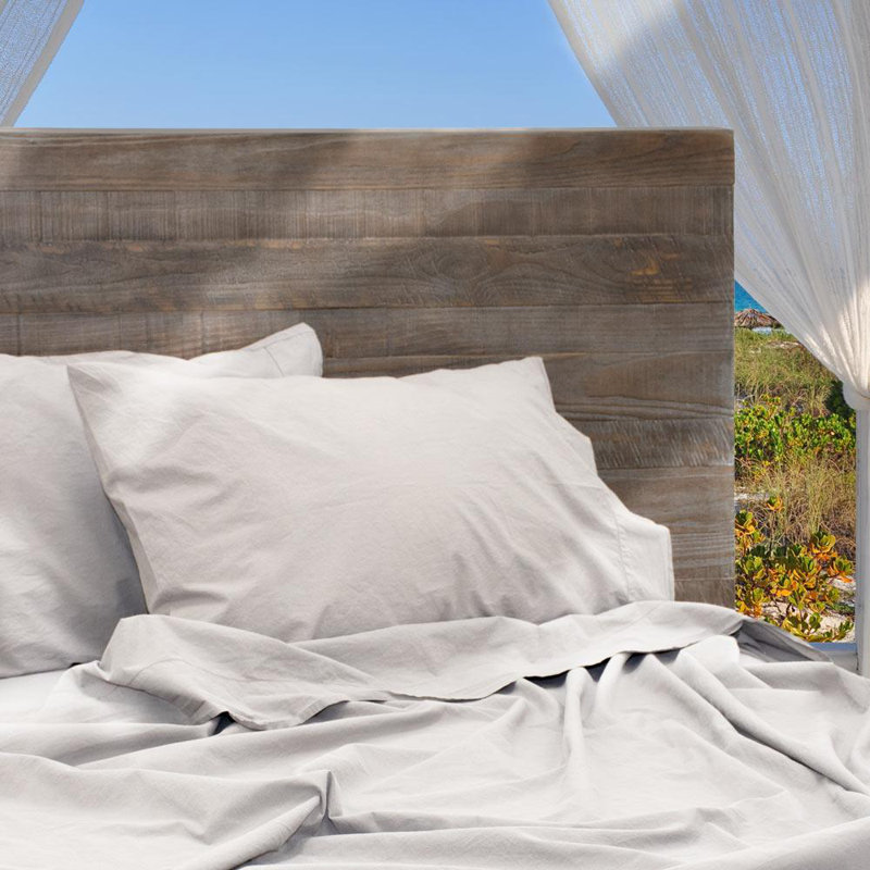 Coton délavé à longues fibres délavé 4 pièces Ensemble de draps en percale, Simple, Blanc