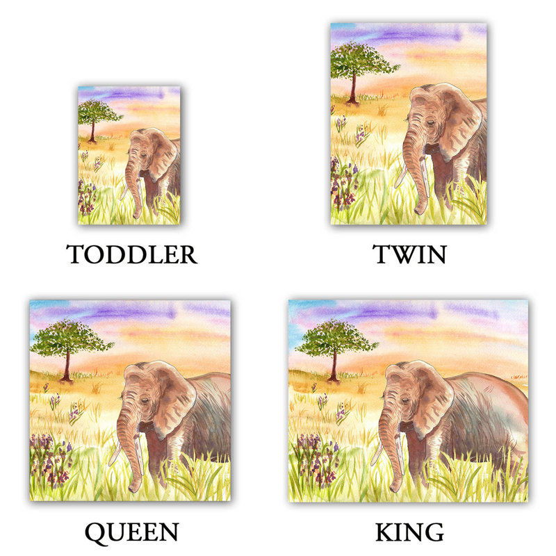 Ensemble de housse de couette éléphant ellie, 1 housse de couette grand + 2 taies standards
