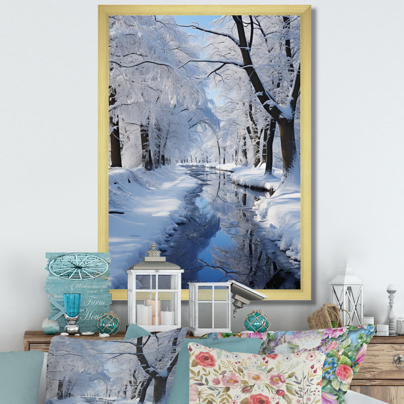 Winter Snowy Serenity II - Winter Landscape, art mural, H 32 po x l 24 po x P 1 po, Cadre doré simple