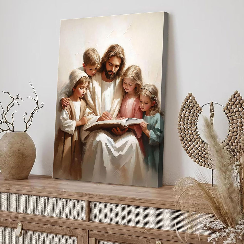 Jesus And Child Canvas Wall Art Jesus Teaching Children Painting Picture Wall Decor God Christianity Religious Poster Print Artwork For Kids Room Bedr