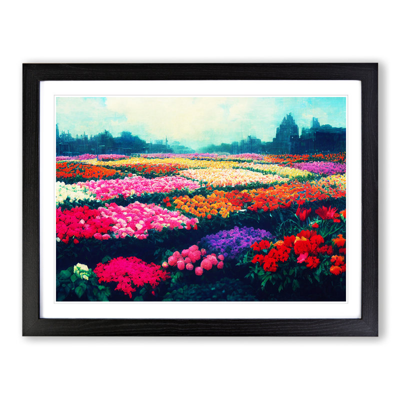 Carefree Flower Market - Single Picture Frame Print, 46cm H x 64cm W x 2cm D, Black Framed