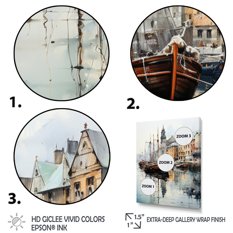 «England Misty Harbor Townengland», reproduction d'art sur toile, Cadre photo noir, H 20 po x l 12 po x P 1 po