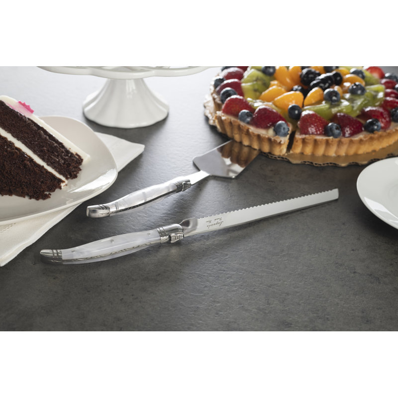 French Home Laguiole Connoisseur 2-Piece Cake and Pie Server Set with Pearl White Handles