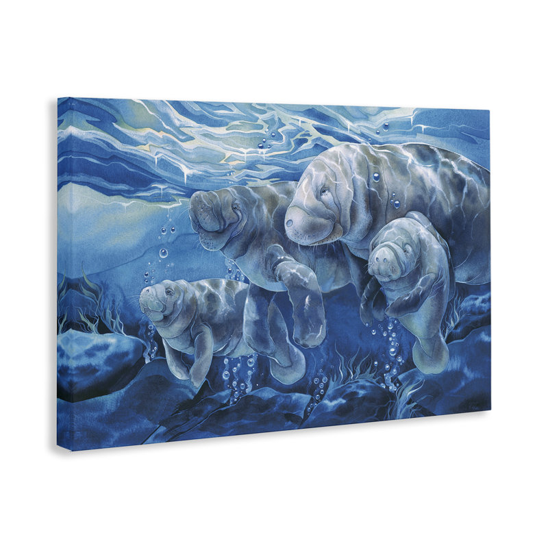 Toile de famille de lamantins sous l'eau, design par Jody Bergsma, H 20 po x l 30 po