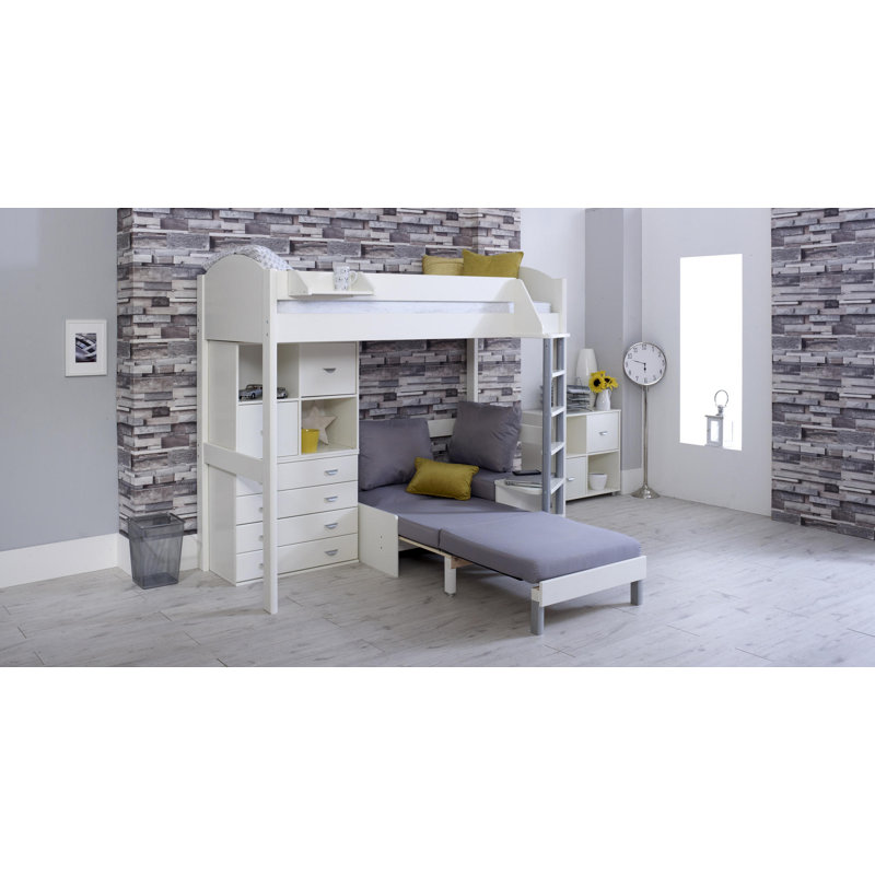 Melodie European Single (90 x 200cm) L-Shaped Bunk Bunk Bed with Bookcase, White, Silver