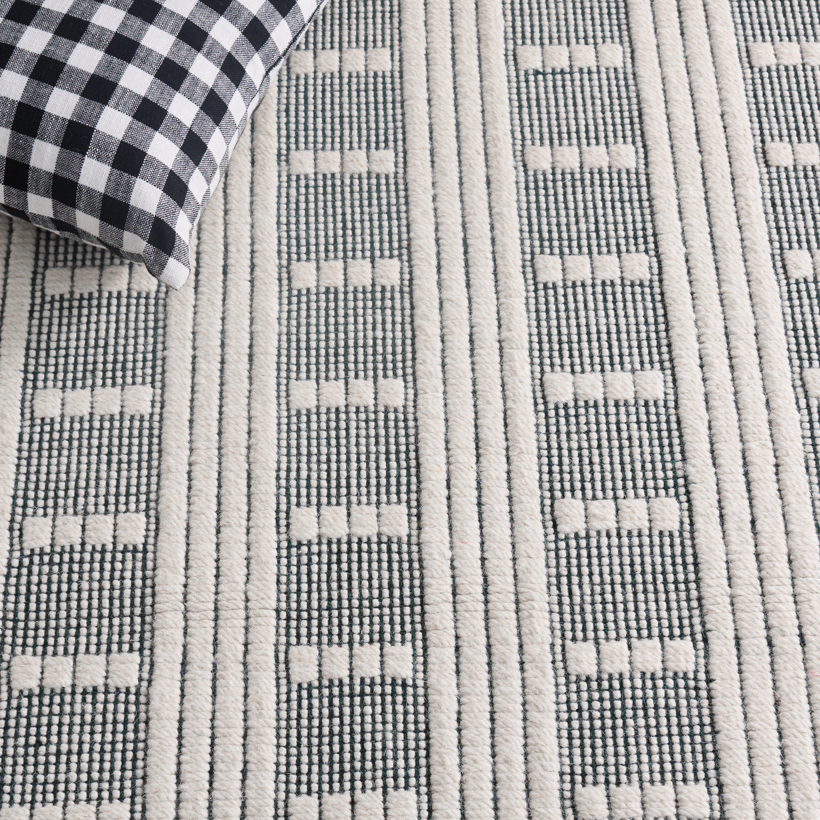 Vermont 951 Flatweave Wool/Cotton Geometric Rug in Green/Ivory, Square 6', Green