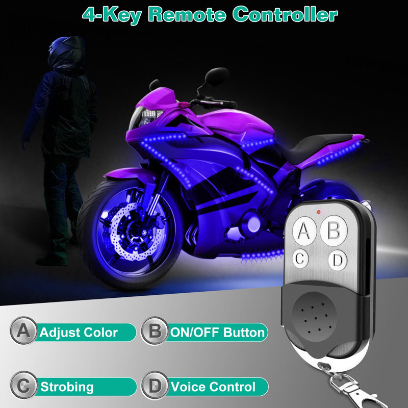 6 pièces de bandes lumineuses à DEL pour motocyclette, ensembles de lumières néon multicolores imperméables DC 12V RVB