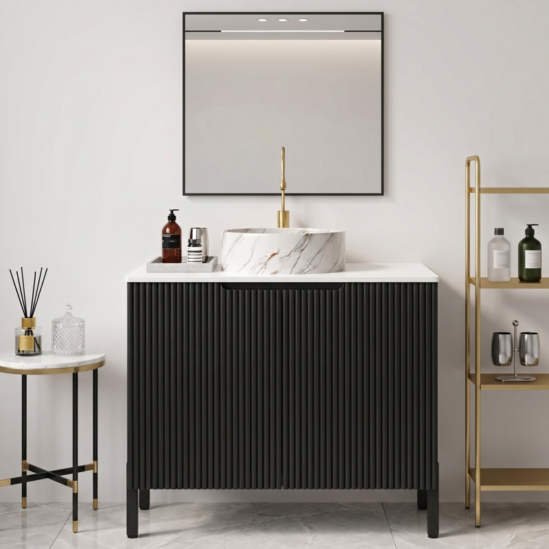 Noir, Lavabo rond blanc en céramique