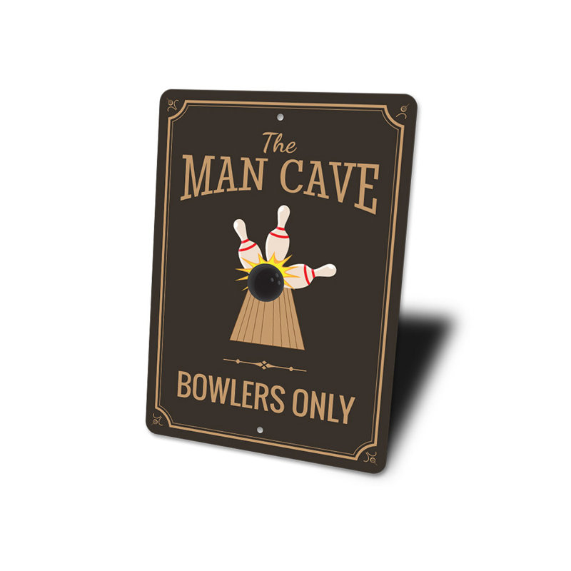 Enseigne Bowler «Man Cave» en aluminium, H 18 po x l 12 po x P 0,06 po