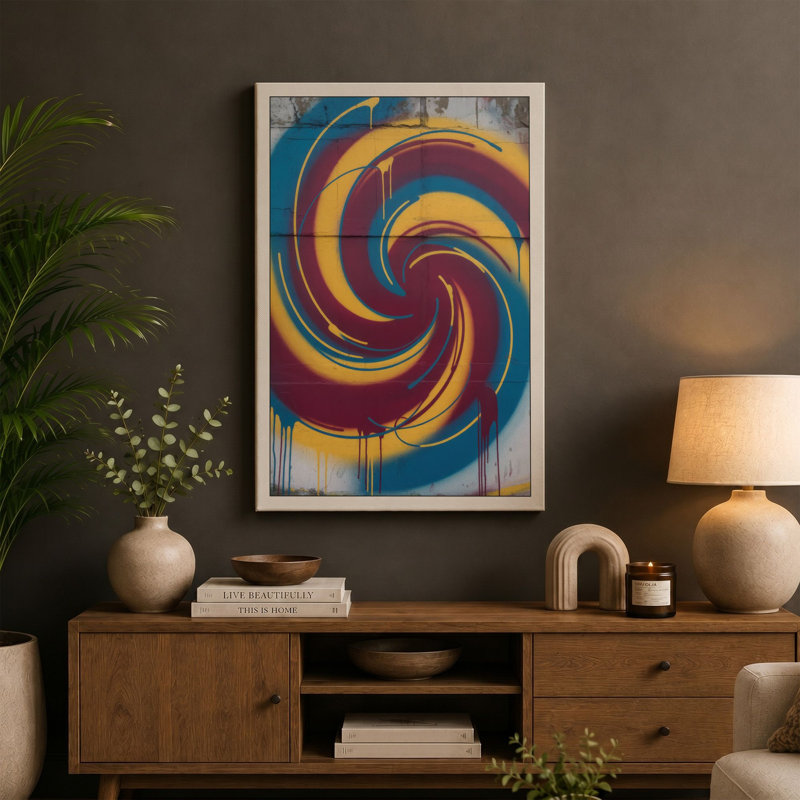 Neon Spiral Industrial 1 Piece Wrapped Canvas Wall Art, 24x16 - 61.0 x 40.6 cm, Taupe Border