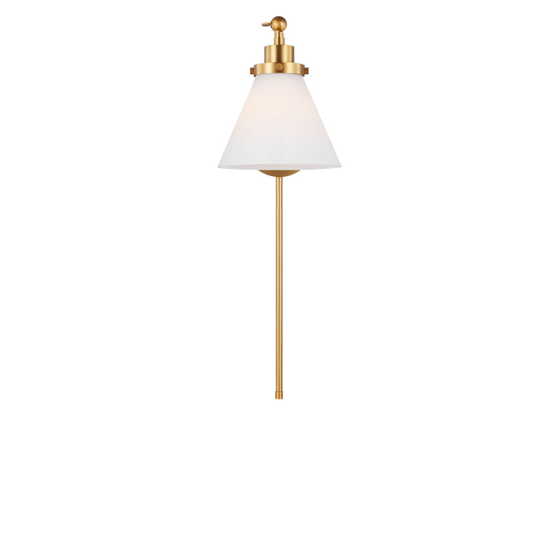 Wellfleet One-Arm Cone Sconce, Milk, Burnished Brass