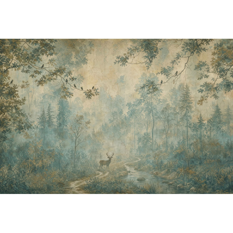 Fresque murale Misty Forest Deer, 140 po x 108 po, Peler et coller