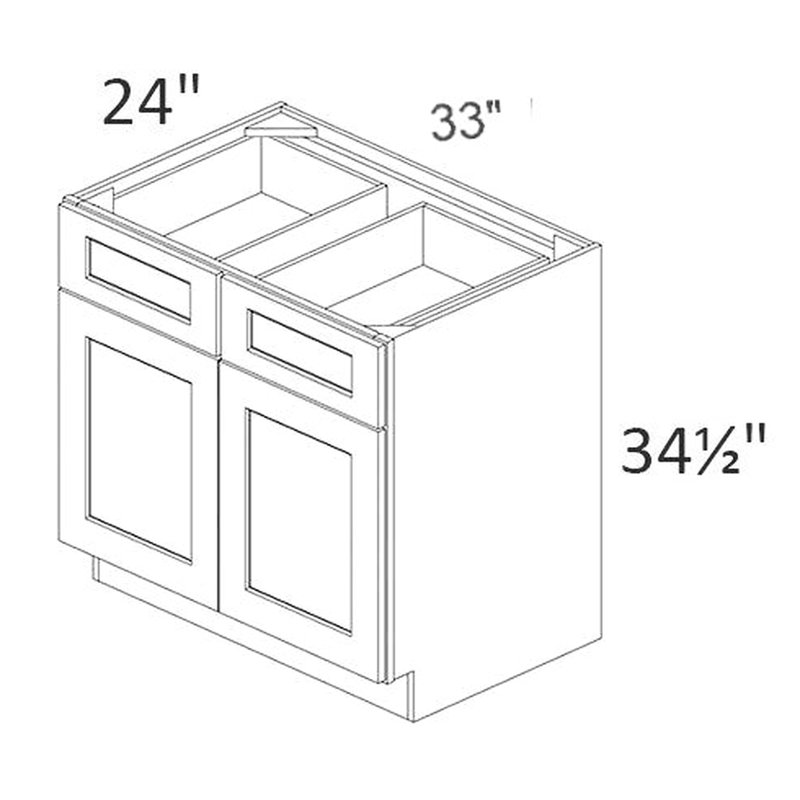 Armoire de cuisine blanche Shaker, l 33 po x H 34,5 po x P 24 po, prête à assembler, peu encombrante, avec portes à fermeture en douceur et tiroirs en caoutchouc autoportants, conception compacte, portes, assemblage rapide